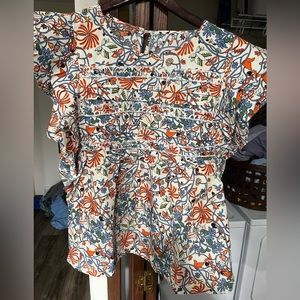 Floral ruffle sleeve top
